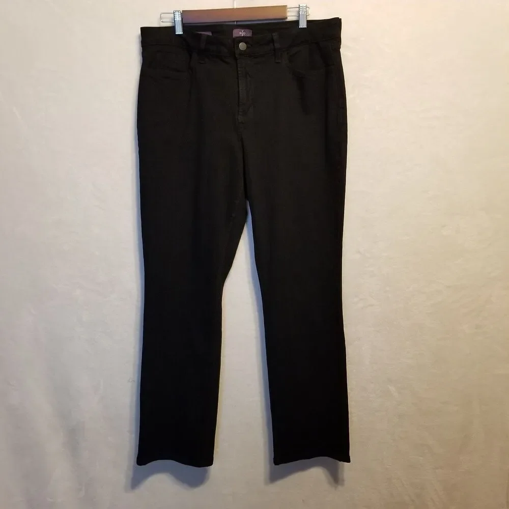 NYDJ 16P Petite Jeans Black Stretch Denim Marilyn Straight Lift Tuck High Rise